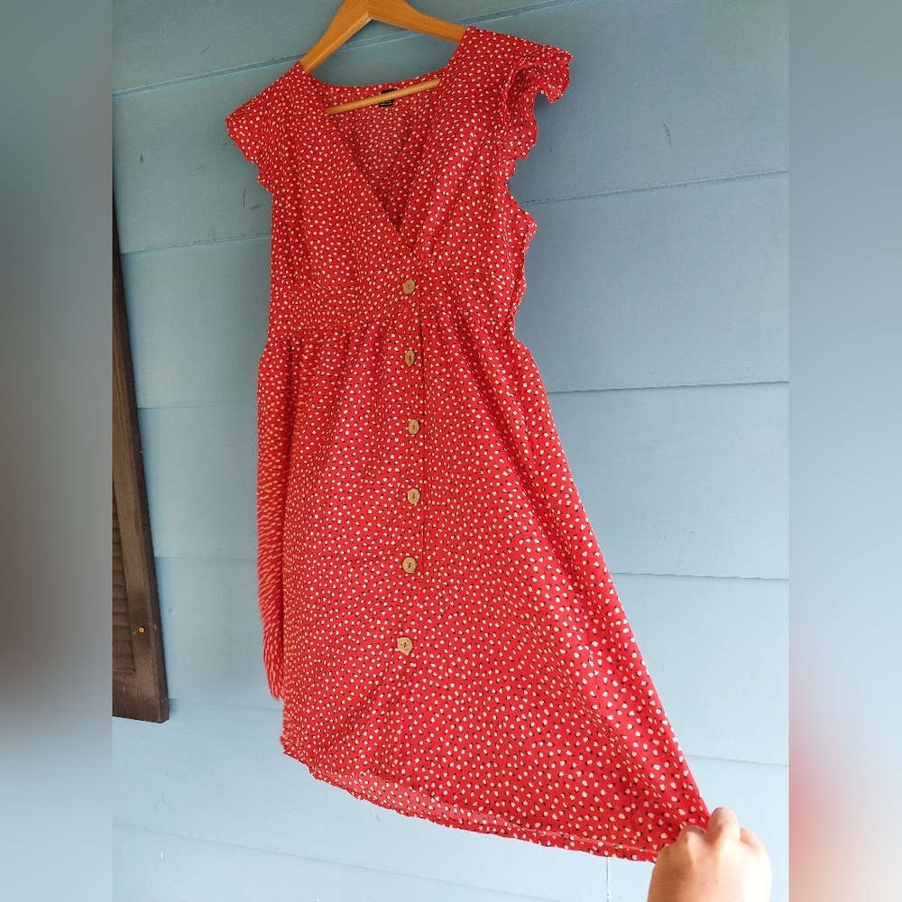 Red Polka Dot Button-Up Dress